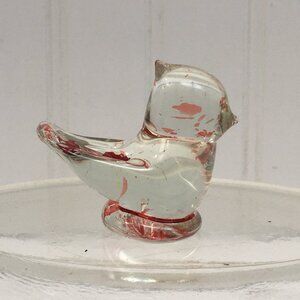 Handblown Clear with Red Swirls Glass Cardinal Bird Figurine